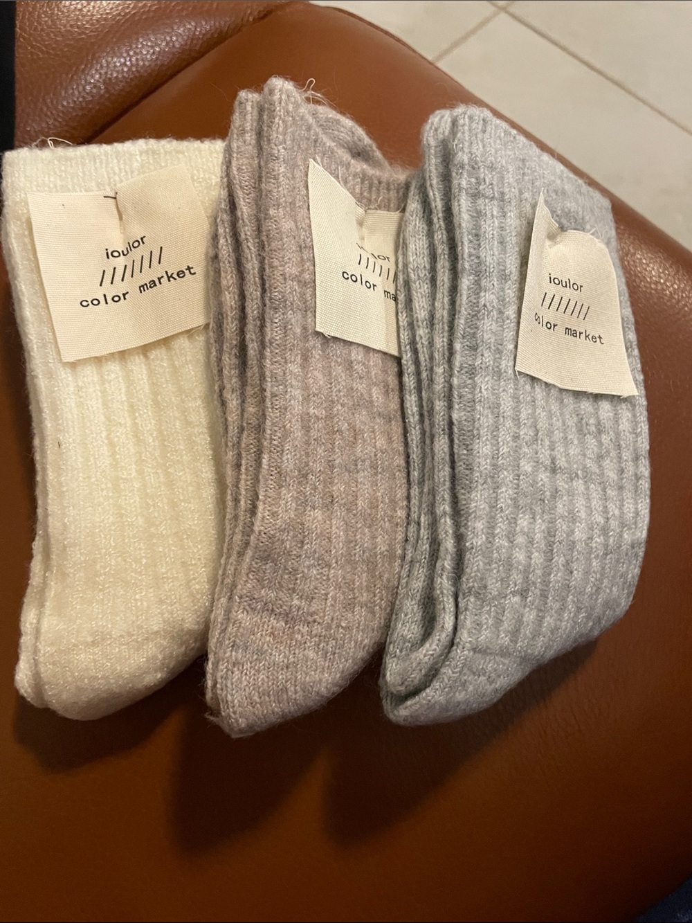 Brand New! Womens Japanese think wool blend Ribbed Socks - Cream, Taupe, Gray